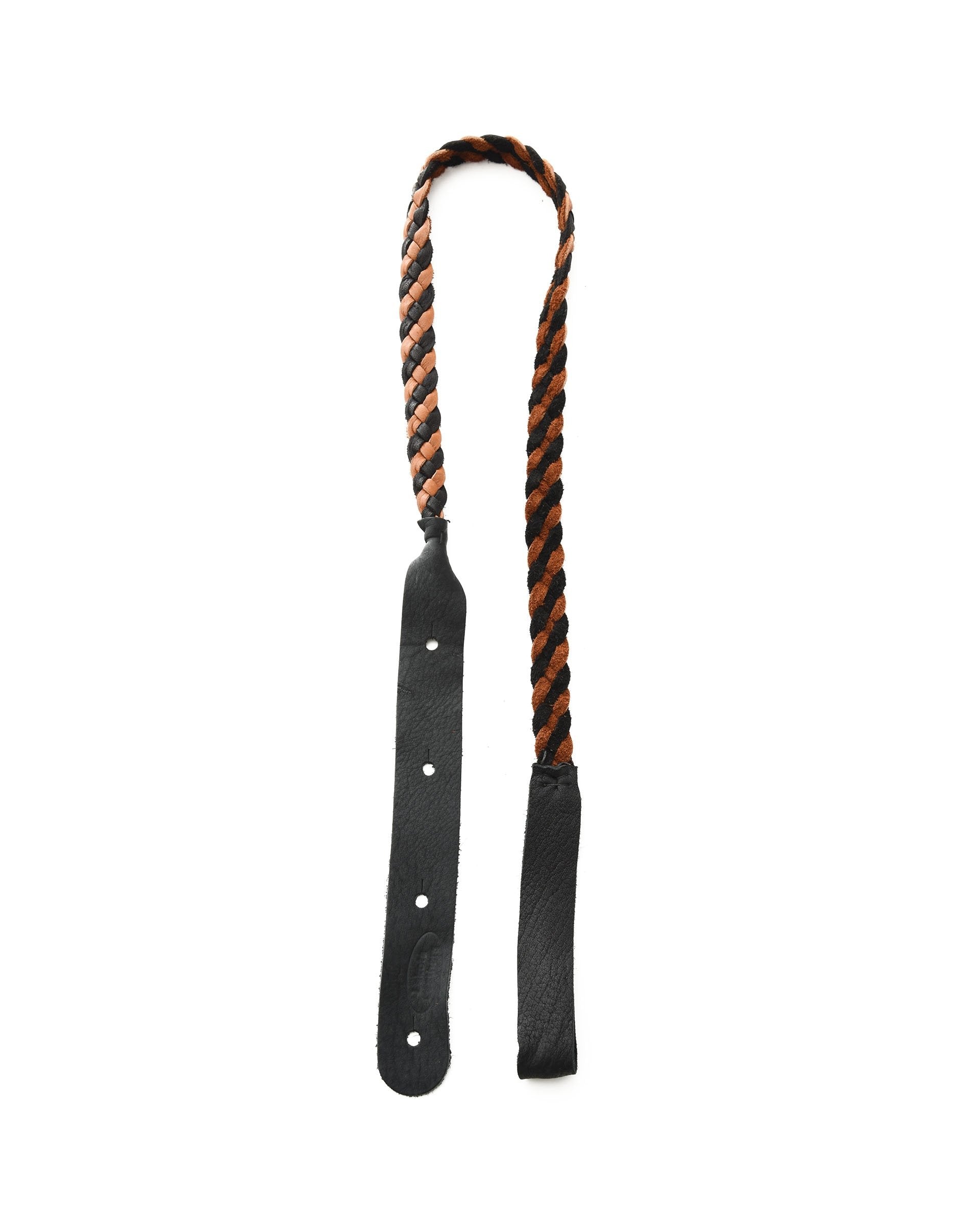 Front of LAKOTA LEATHERS FLAT BRAID MANDOLIN STRAP, BLACK/TOBACCO