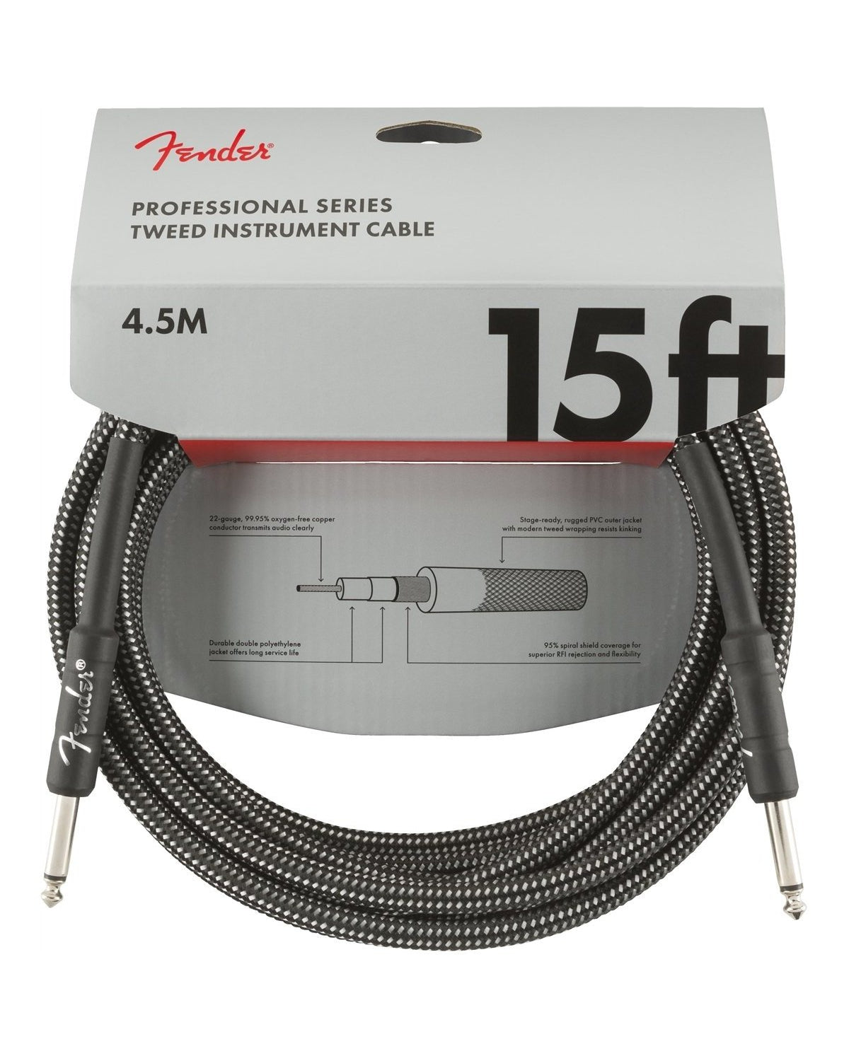 Front of Fender Professional Series Instrument Cable in packaging