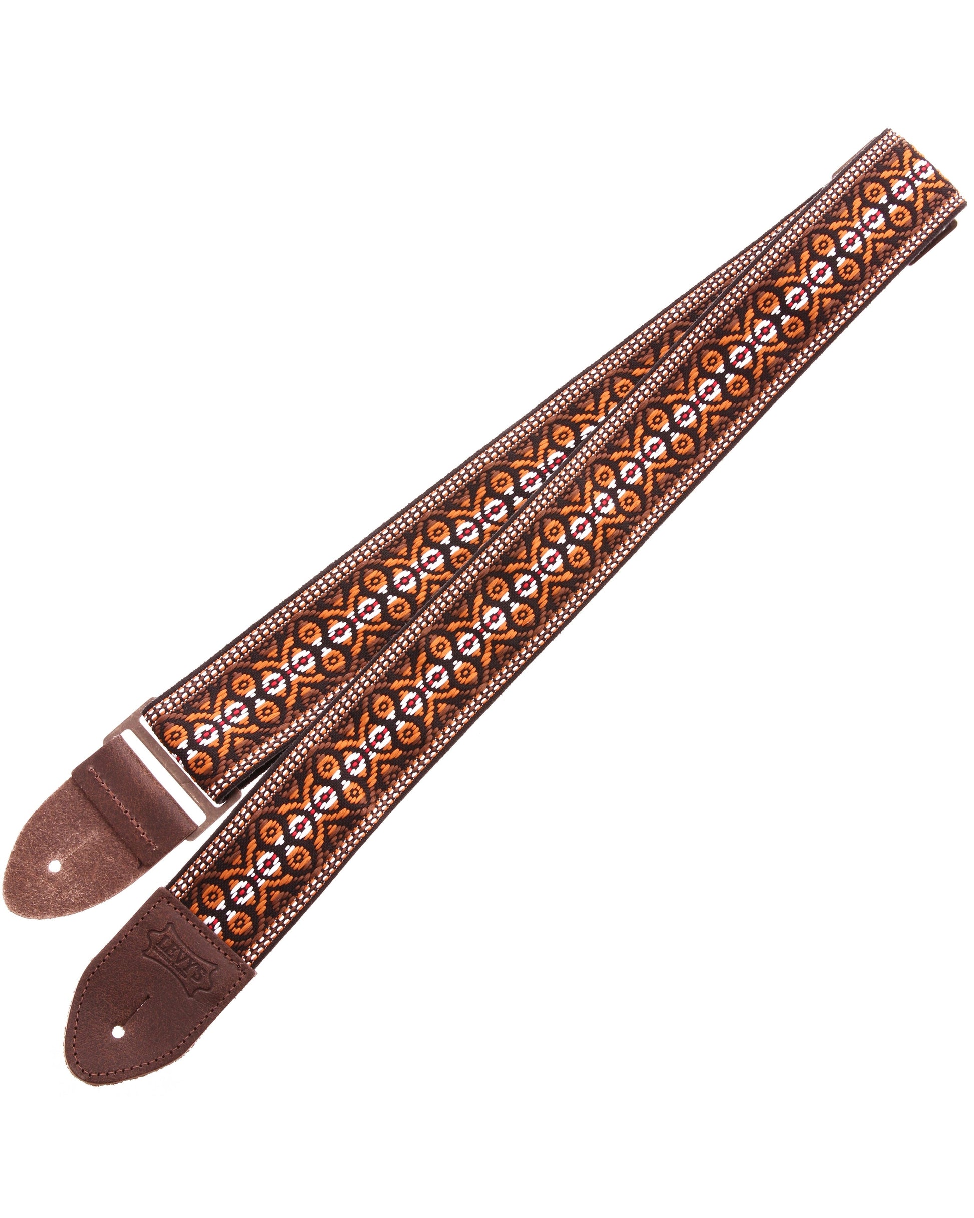 Front of Levy 2" Jacquard Weave Guitar Strap with Hootenanny Design