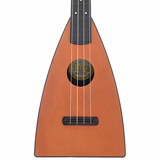 front of Magic Fluke Company Fluke Ukulele, Tenor, Mango Orange Finish