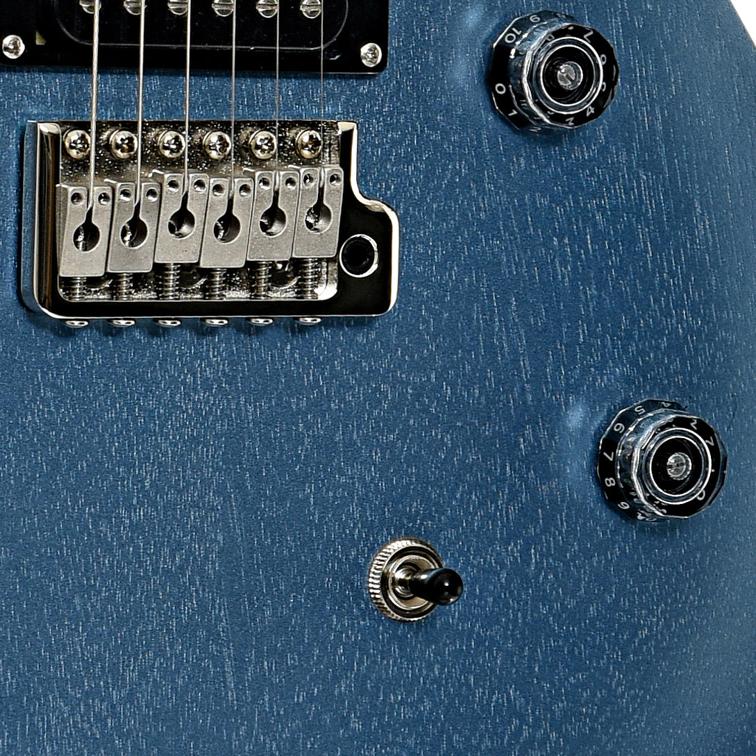 Bridge and controls of PRS SE CE24 Standard Satin Electric Guitar, Ice Blue Metallic