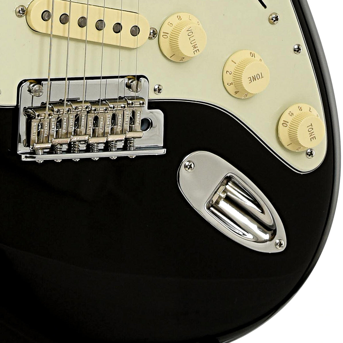 Bridge and controls of Fender American Professional II Stratocaster, Black