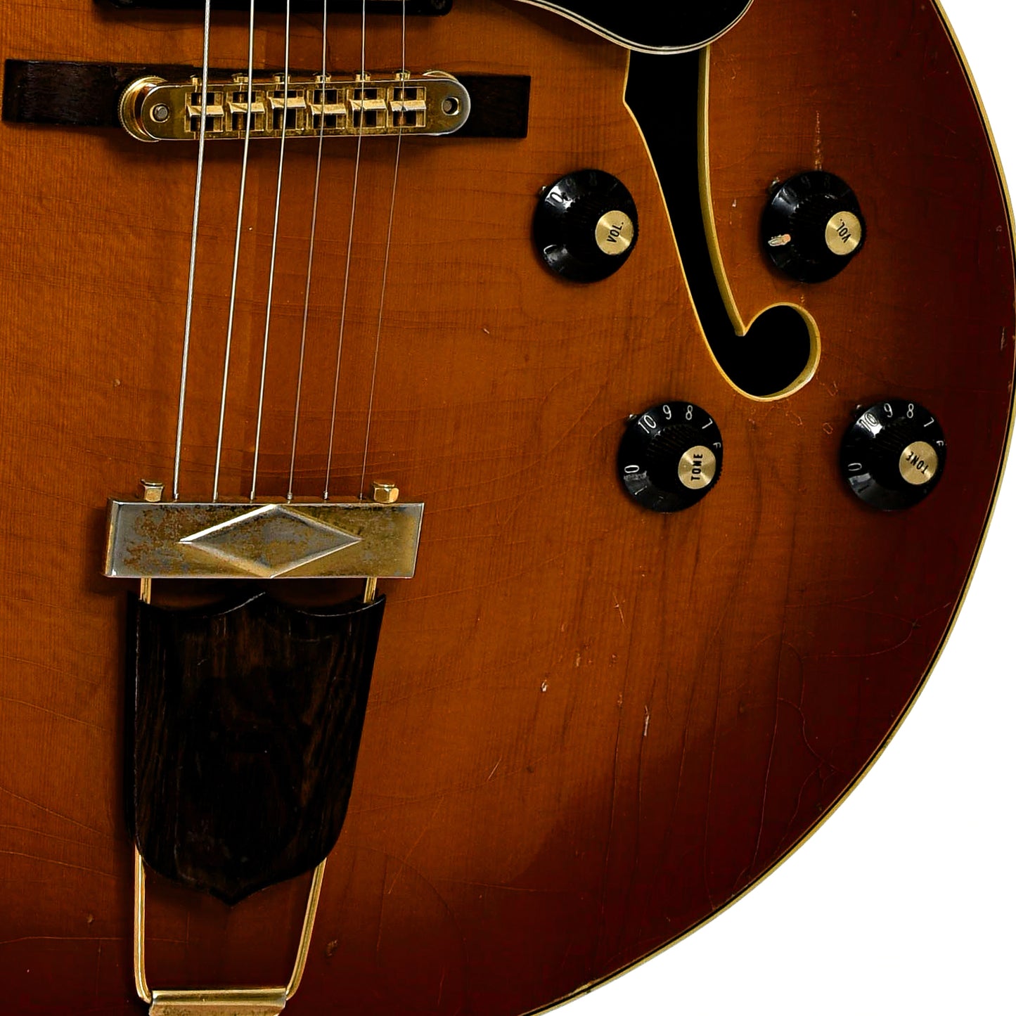 Bridge and controls of Gibson Barney Kessel Custom Hollowbody Electric Guitar