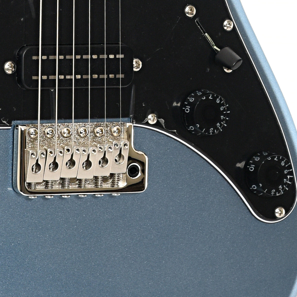 Bridge and controls of PRS SE NF3 Electric Guitar, Rosewood, Ice Blue Metallic