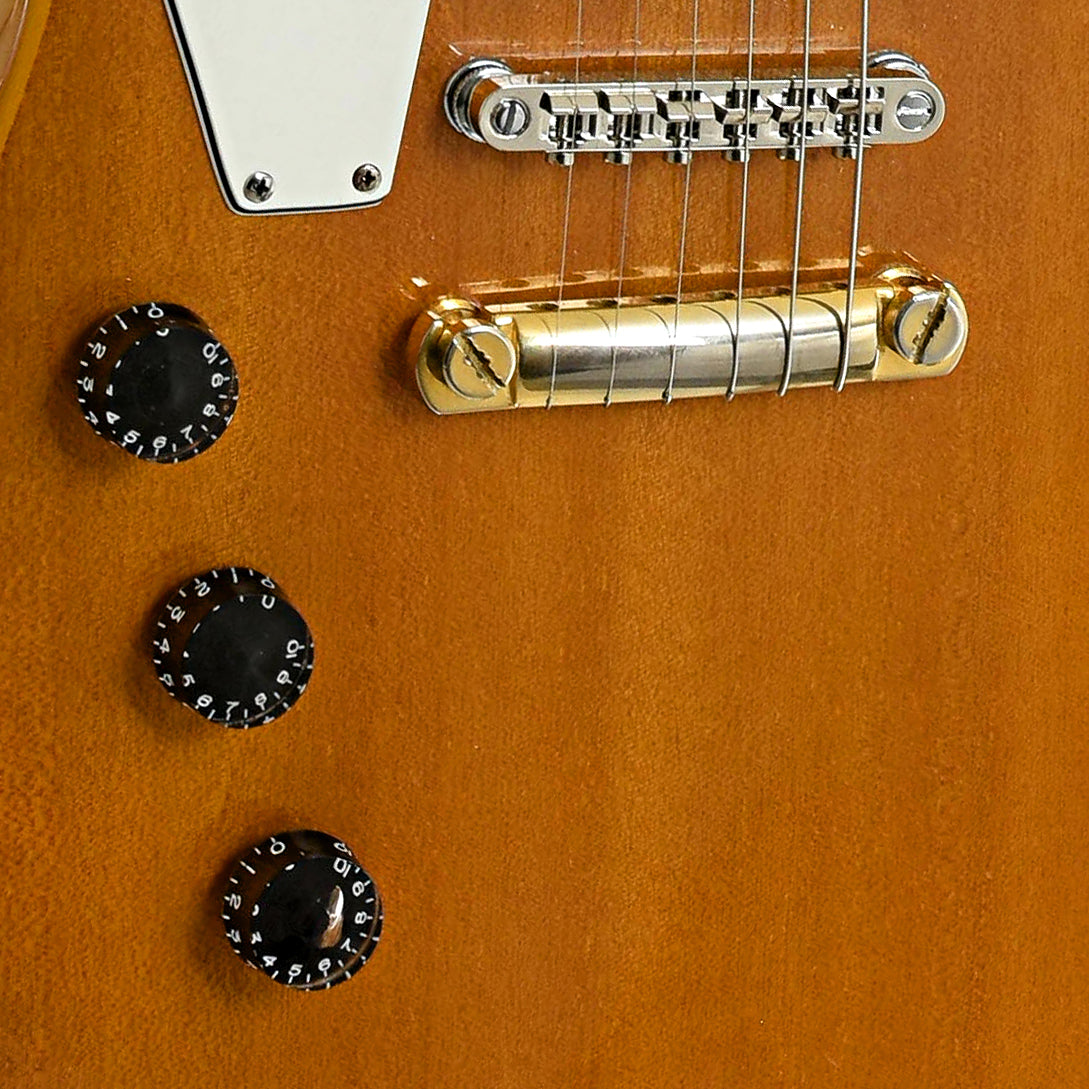 Bridge and controls of Epiphone '58 Korina Explorer Electric Guitar 