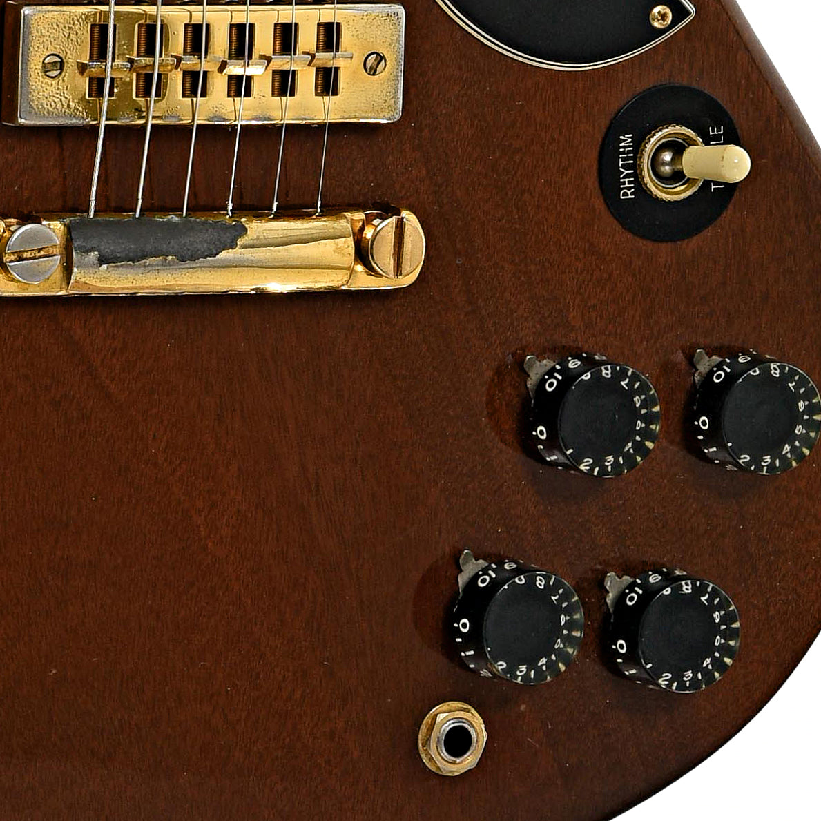 Bridge and controls of Gibson SG Custom Electric Guitar