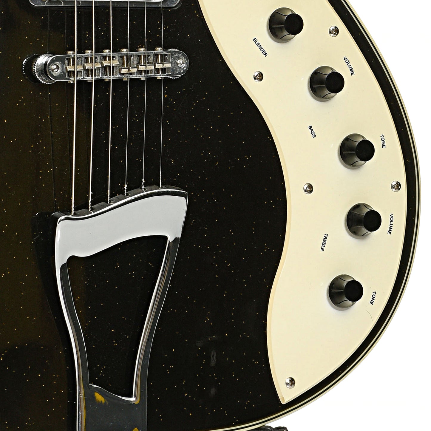 Bridge and controls of Eastwood Airline Jupiter Pro Electric Guitar