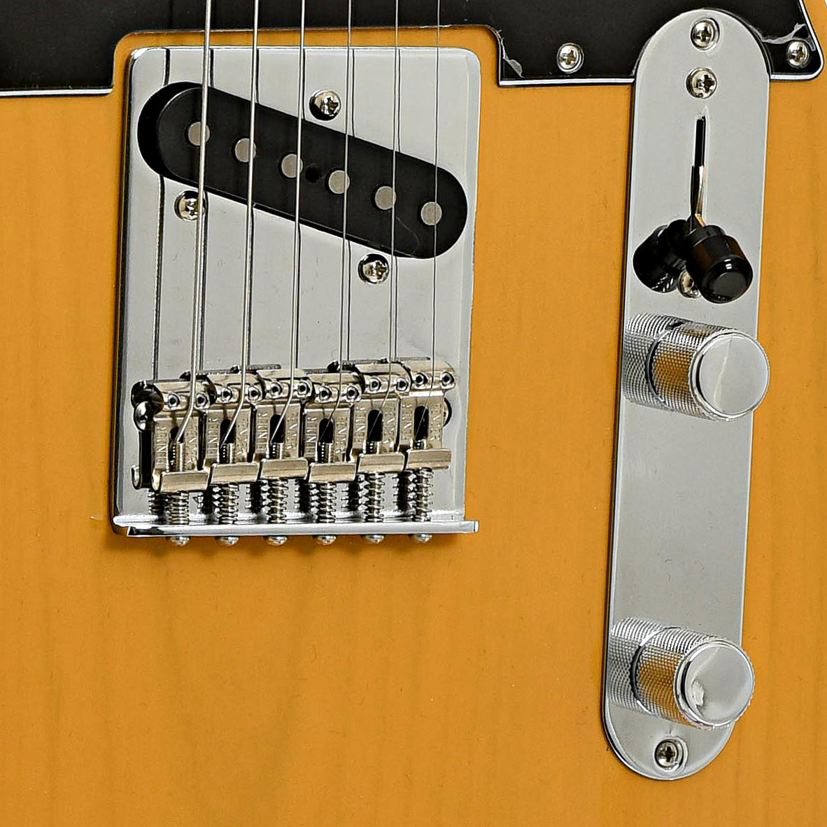 Bridge and controls of Fender Player Series Telecaster Electric Guitar