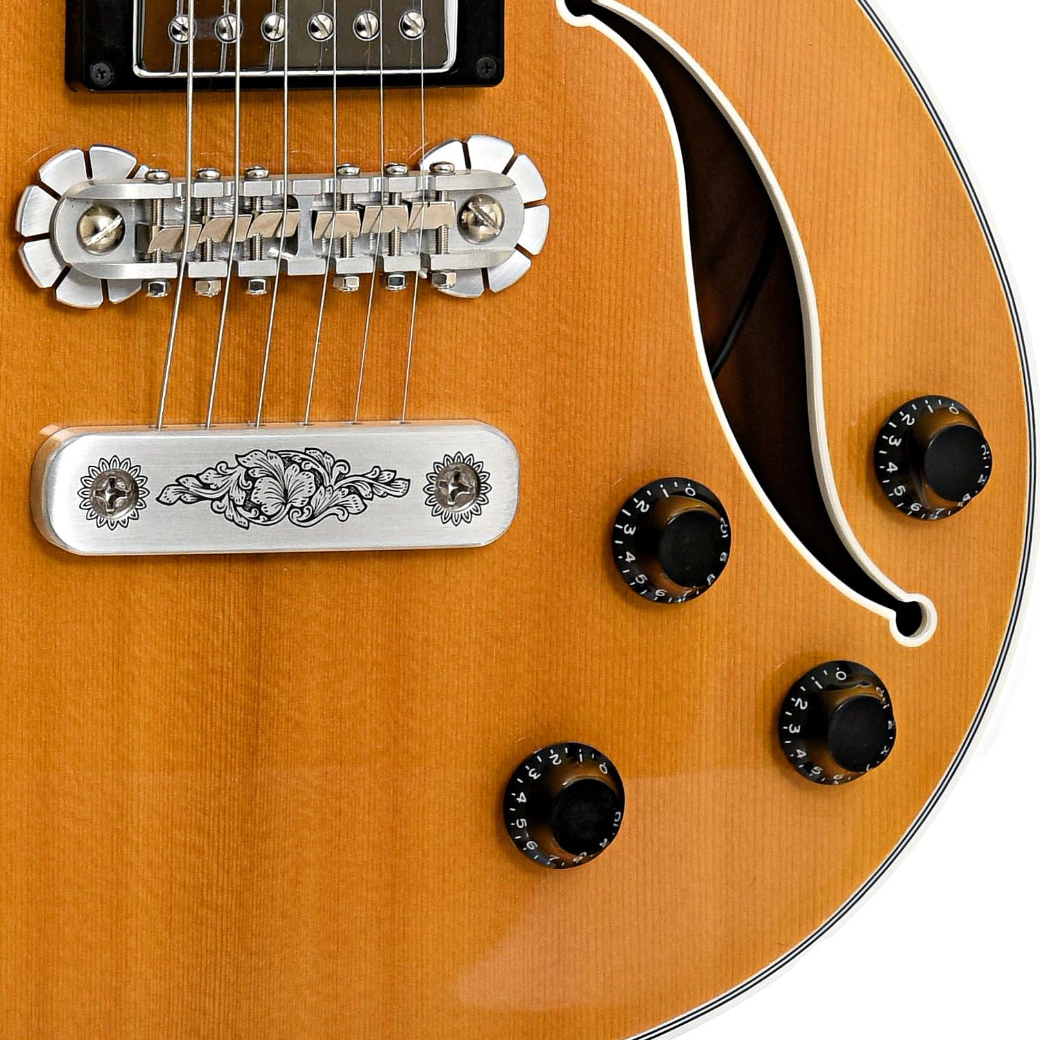 Bridge and controls of Zemaitis Virtuoso Hollowbody Electric Guitar