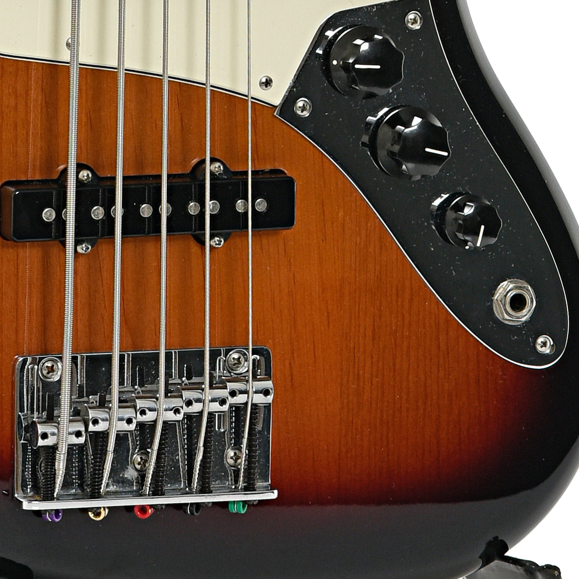 Bridge, pickup, and controls of Fender Standard Jazz Bass V 5-String Electric Bass (2017)