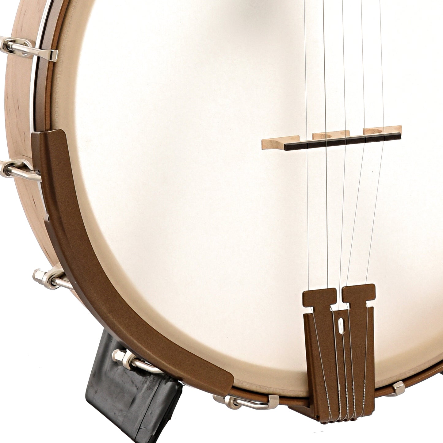 Armrest, tailpiece and bridge of Deering Goodtime Americana Deco 12" Openback Banjo with Scooped Fretboard