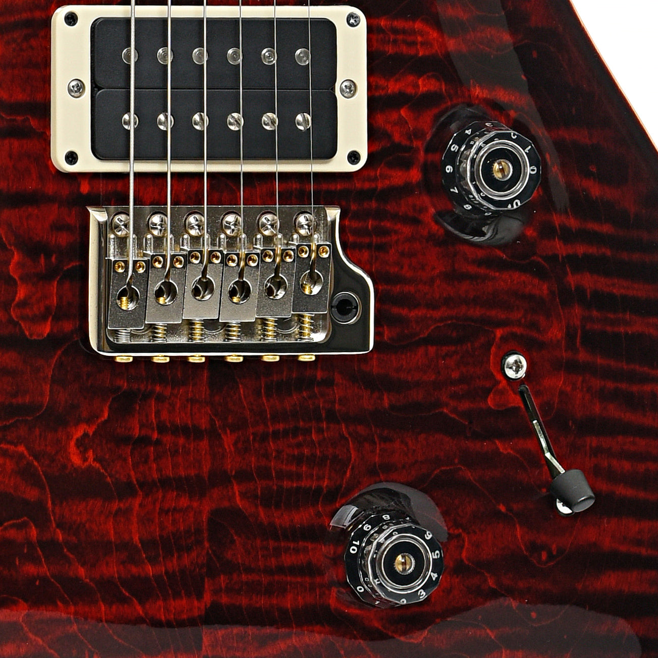 Bridge, Bridge pickup and controls of PRS Custom 24 Fire Red Burst Electric Guitar