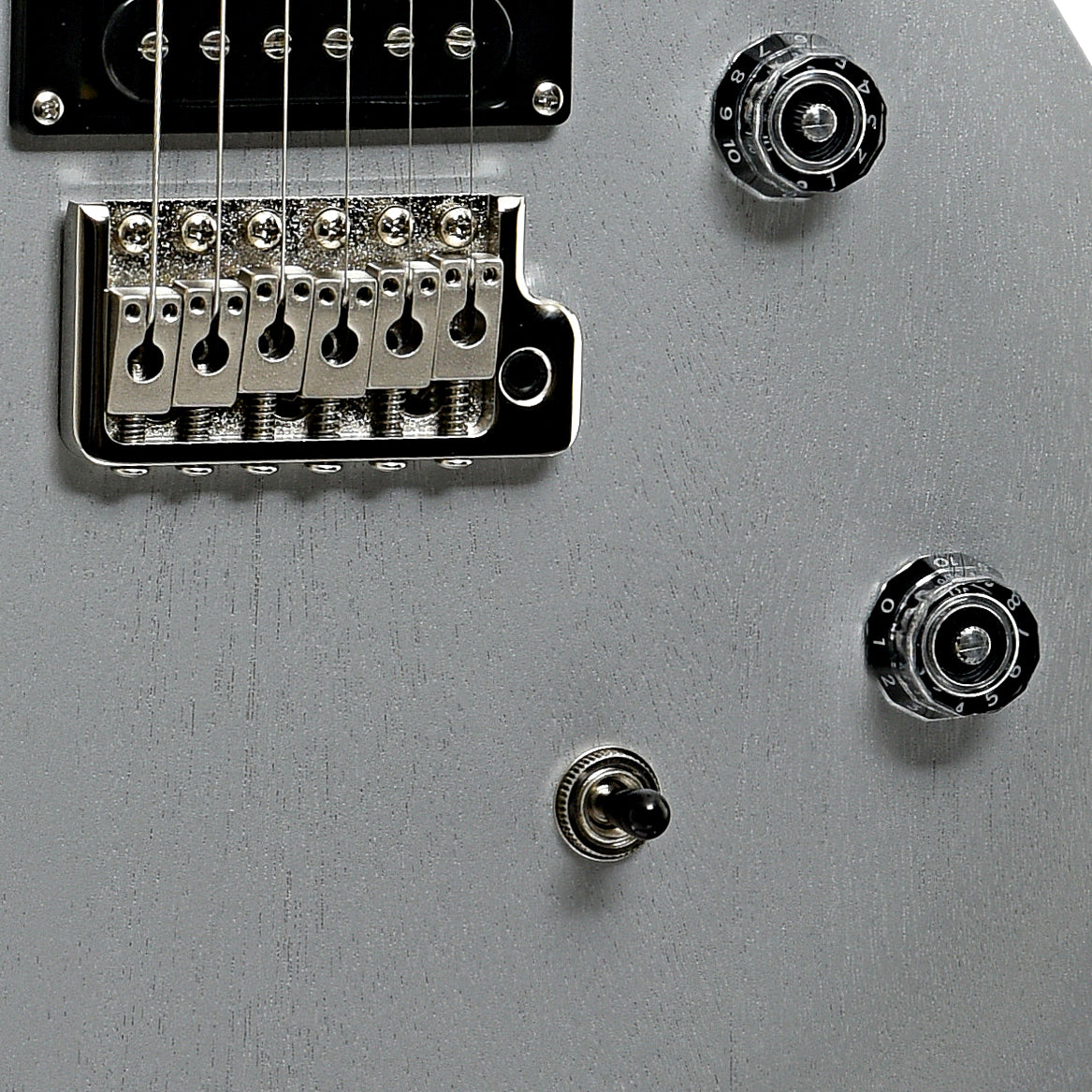 Bridge and controls of PRS SE CE24 Satin Electric Guitar, Metallic Silver