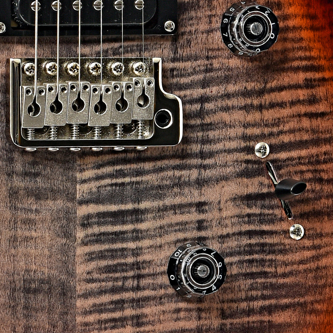 Bridge and controls of PRS SE Custom 24 Electric Guitar, Charcoal Cherry Burst 