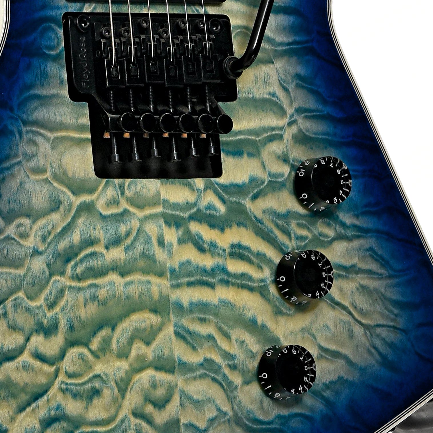 Bridge and controls of Dean Z Select Floyd Quilted Maple