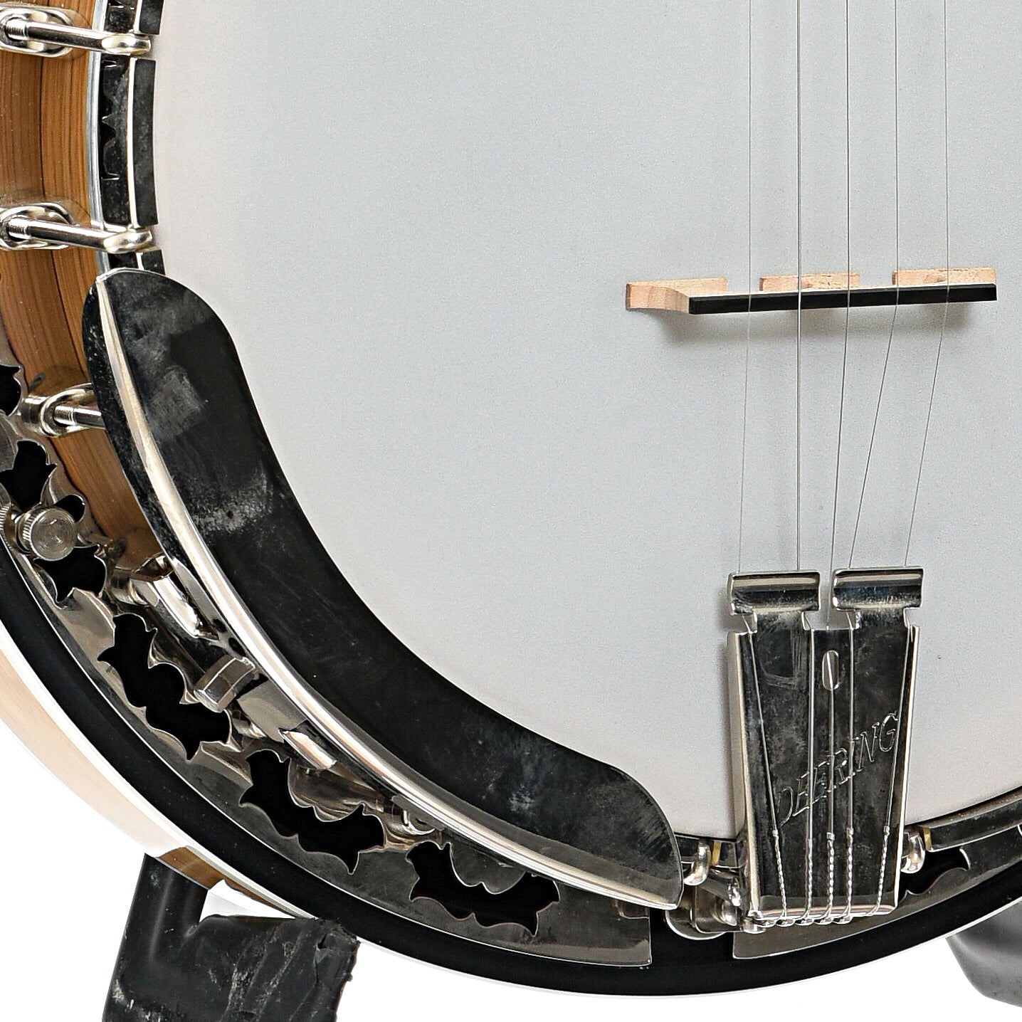 Armrest, tailpiece and bridge of Deering White Lotus Resonator Banjo (2021)