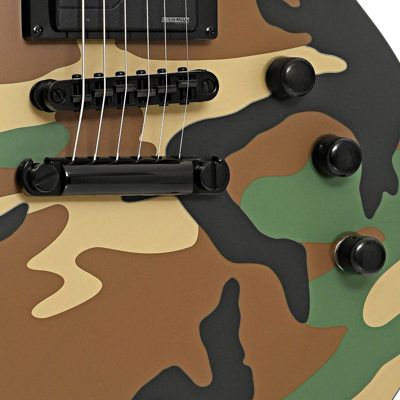 Bridge and controls of ESP LTD EC-1000 Electric Guitar, Woodland Camo Satin