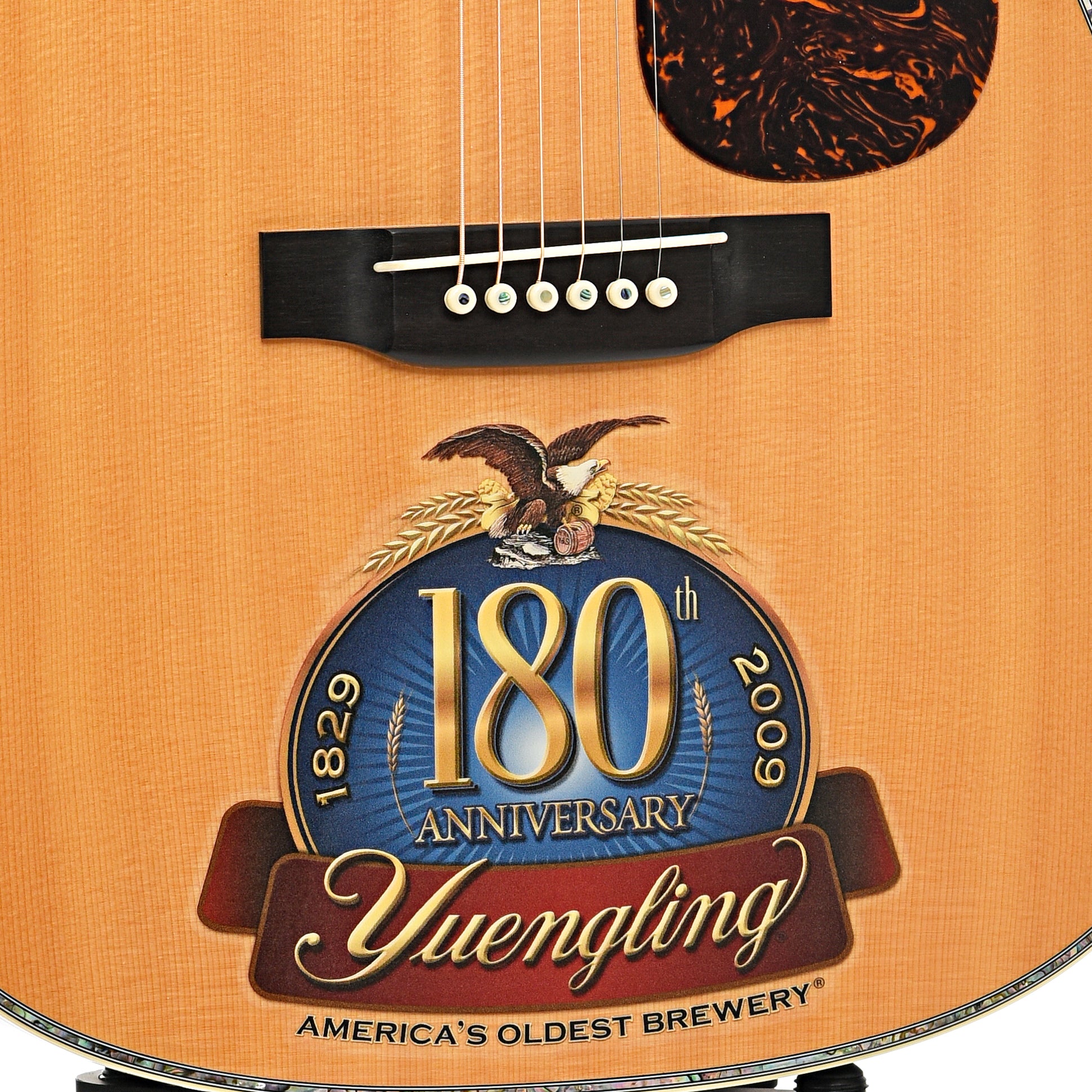 Bridge and aniversary decal of Martin Yuengling Custom D-41 Special Acoustic Guitar (2009)