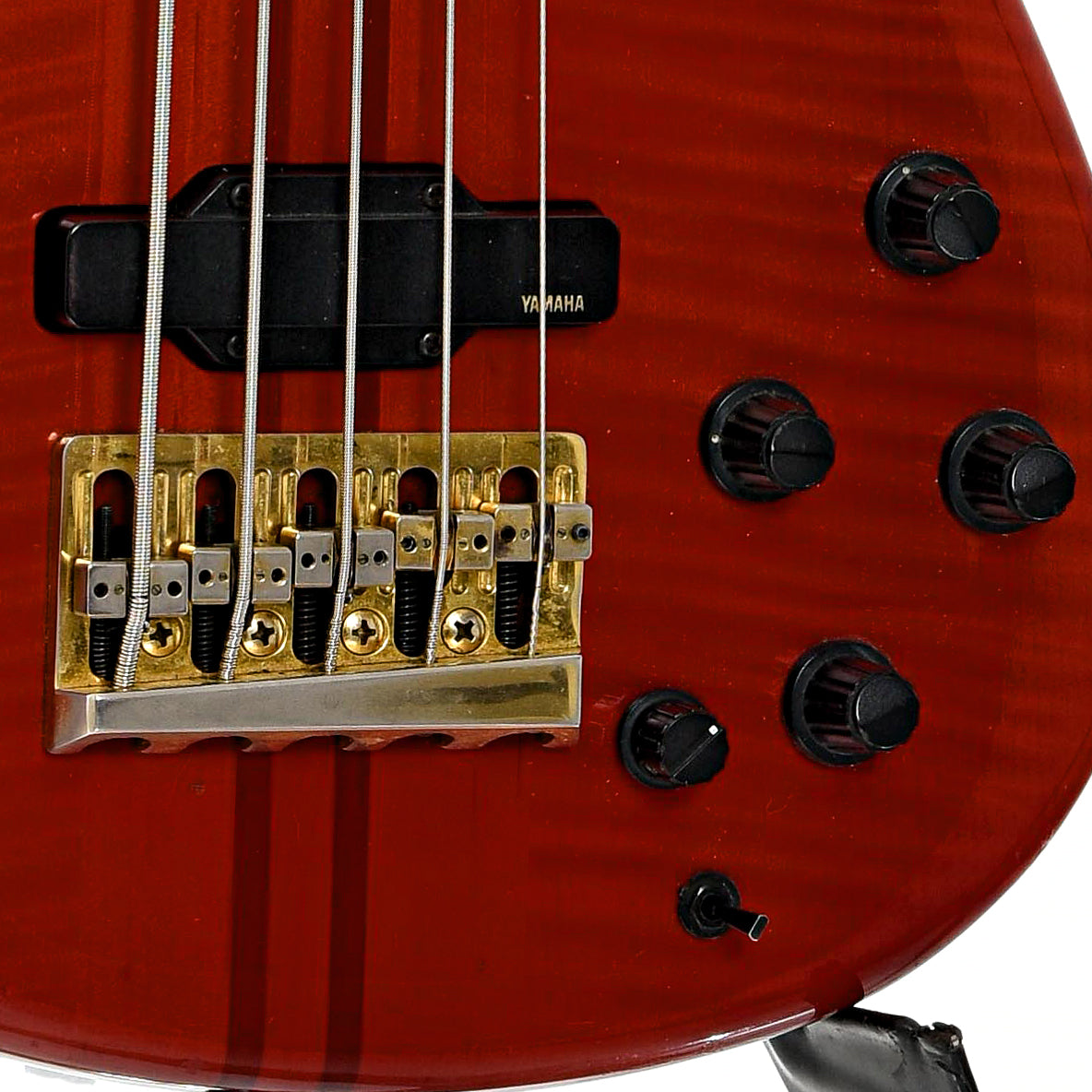 Bridge and controls of Yamaha TRB5 Electric Bass 