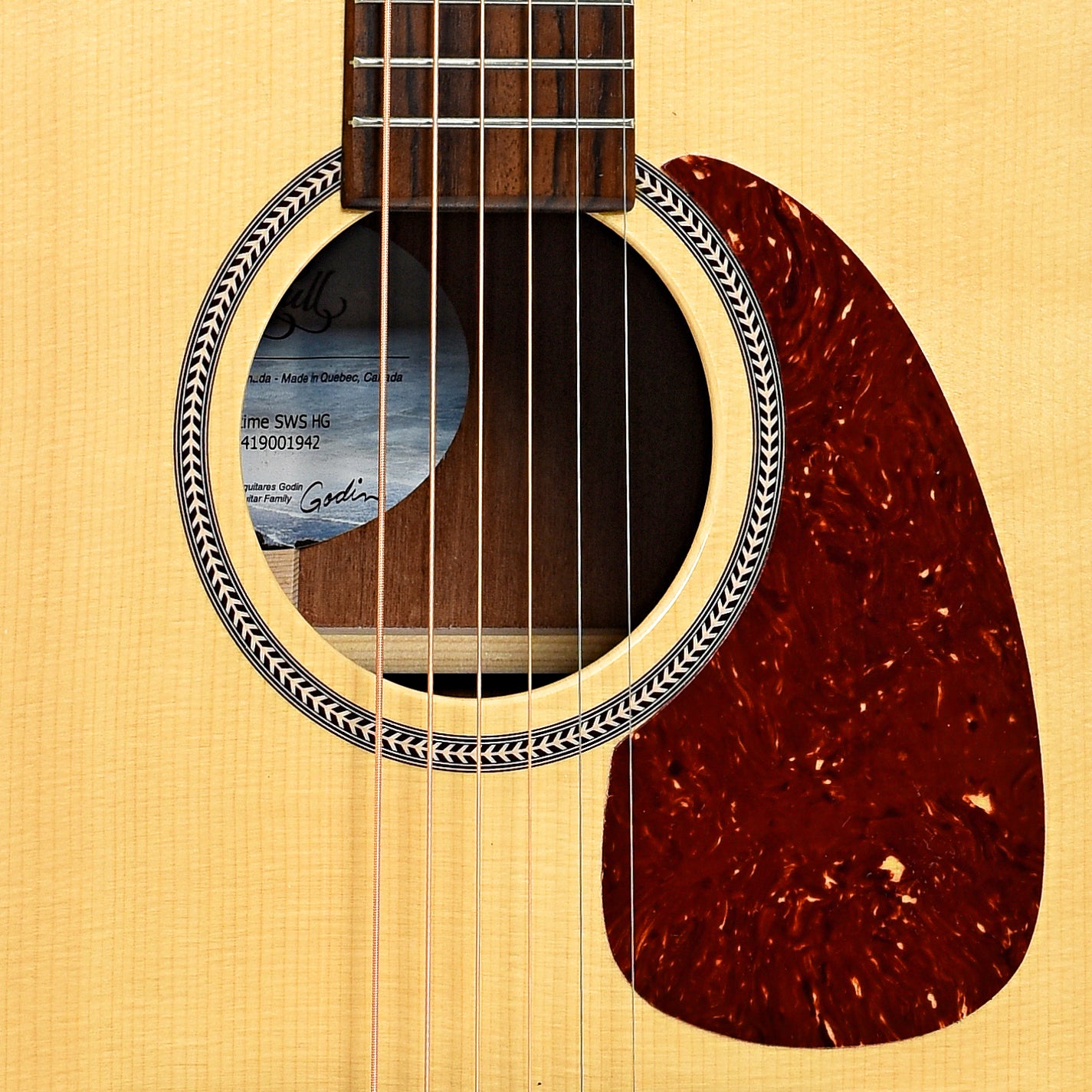 Sound hole of Seagull Maritime SWS HG Acoustic Guitar (c.2016)