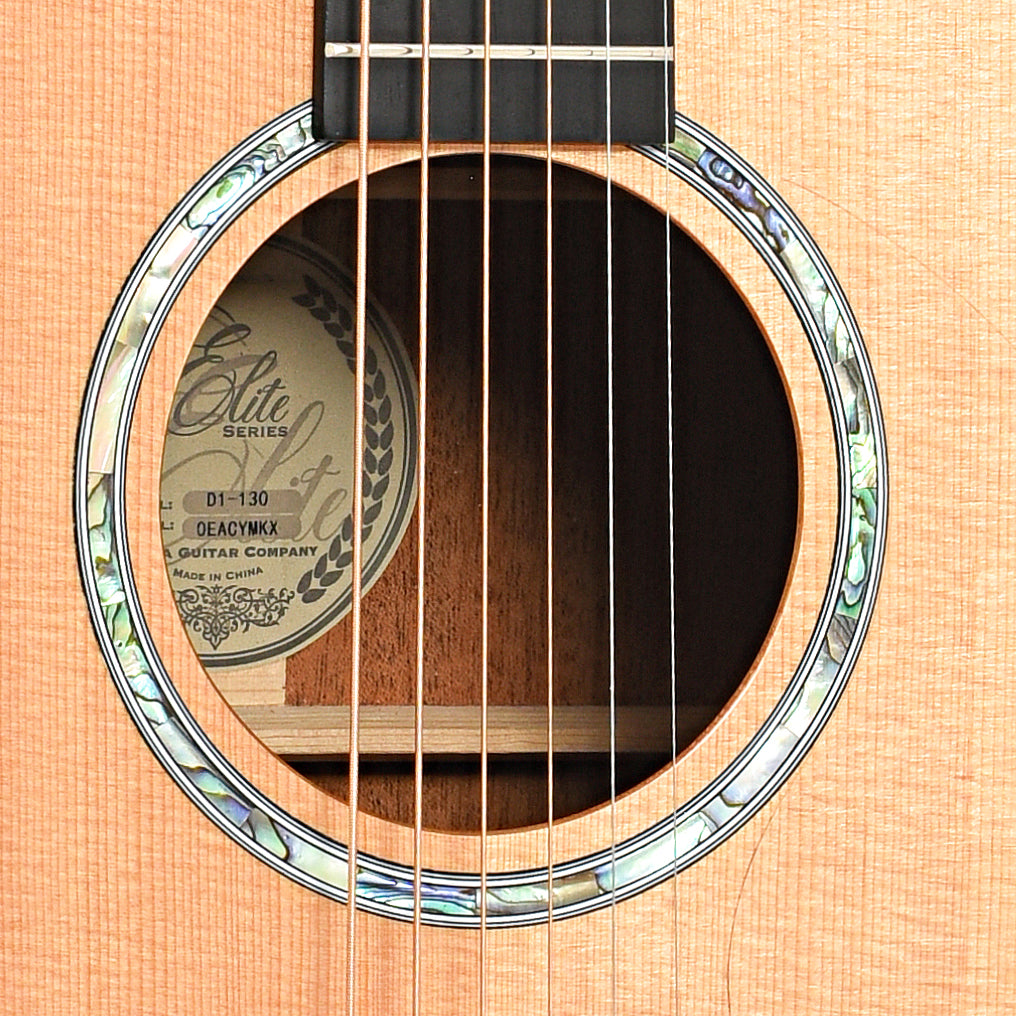 Sound hole of Kepma D1-130 Acoustic Guitar (c.2020)