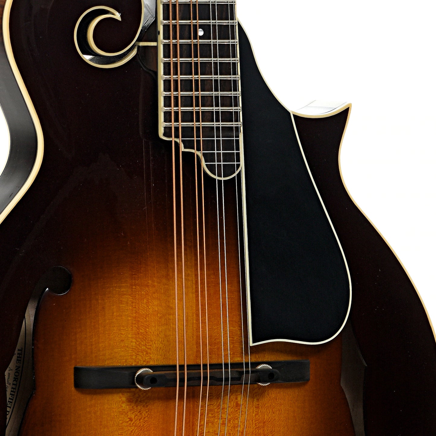 Bridge and pickguard of Northfield Workshop NFB-F5AWN Master Model Big Mon Mandolin, Wide Nut