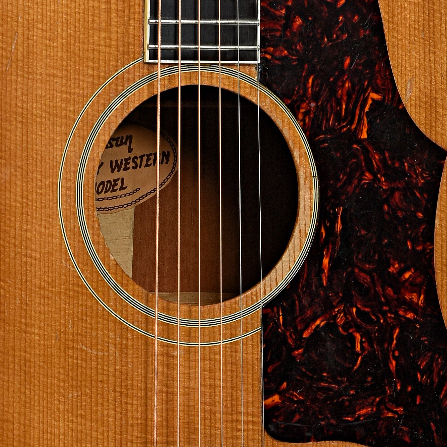 Sound hole of Gibson Country Western Acoustic Guitar (1955)