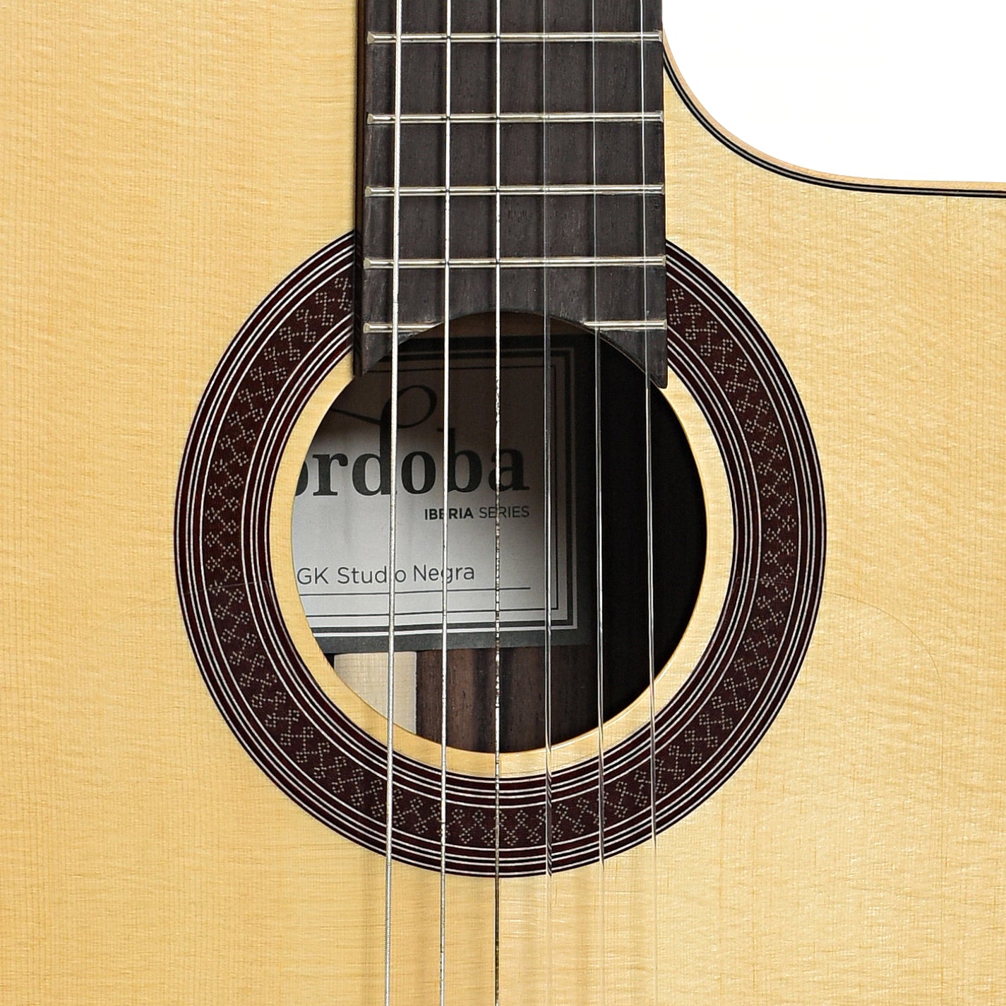 Soundhole of Cordoba GK Studio Negra Flamenco Guitar (recent)