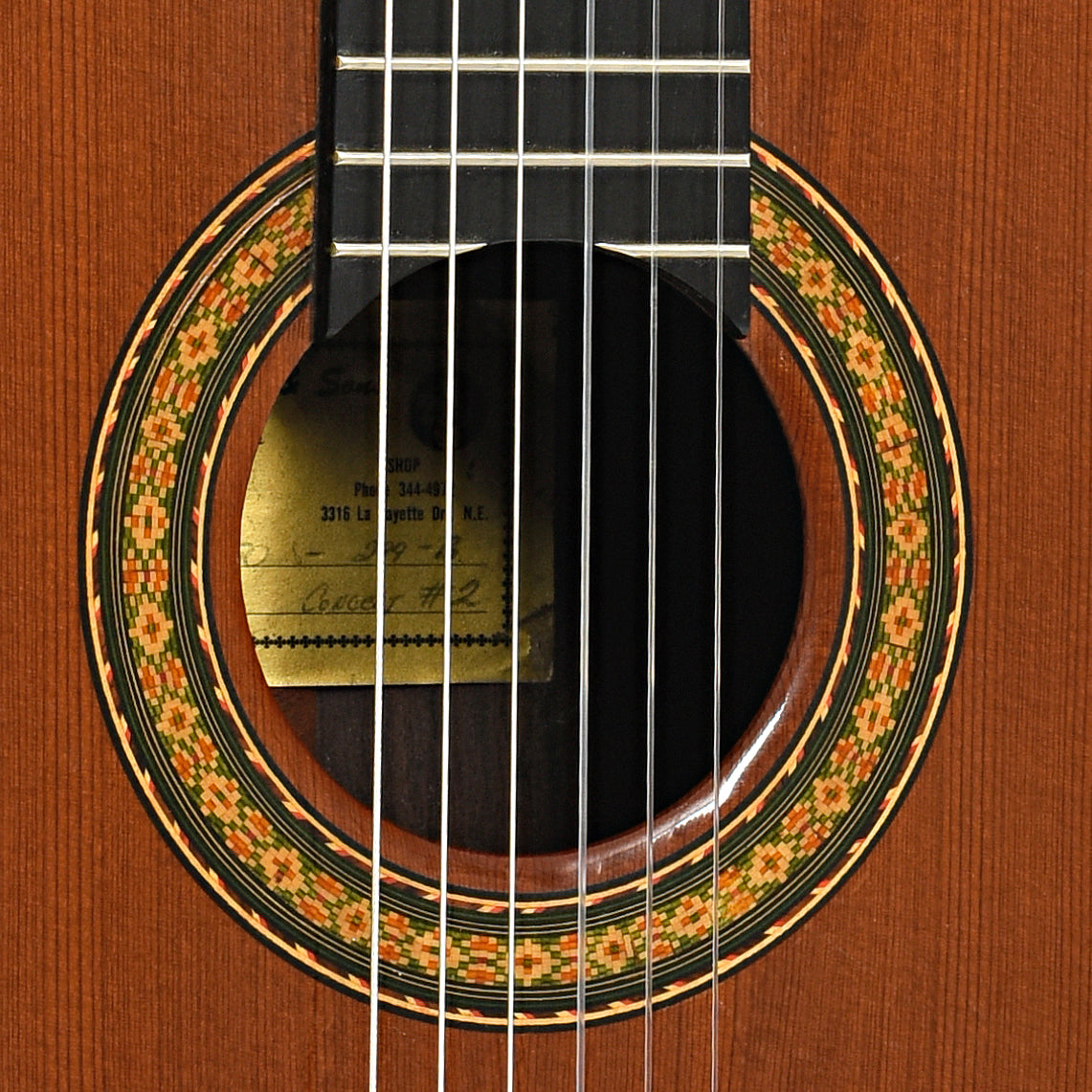 Sound hole of Lorenzo Pimentel Brazilian Concert No.2 Classical (1969)