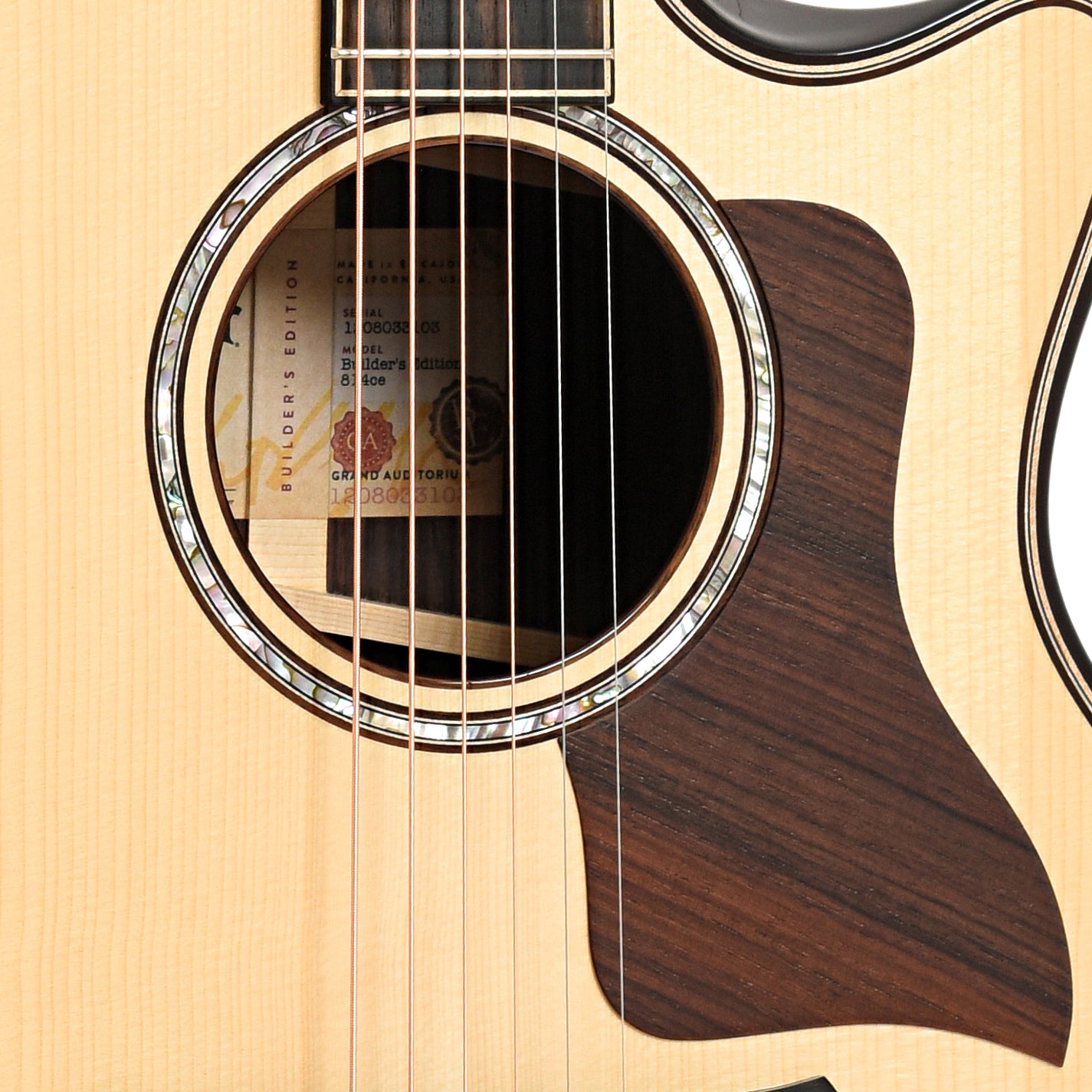 Sound hole and pickguard of Taylor Builder's Edition 814ce