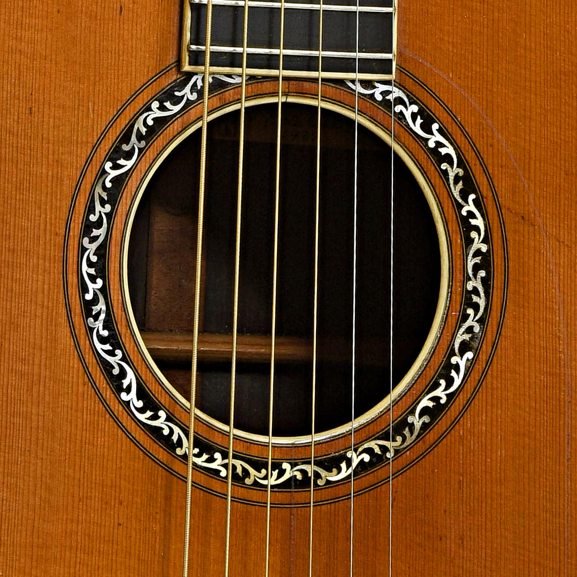 Soundhole of Bruno Parlor Acoustic Guitar 