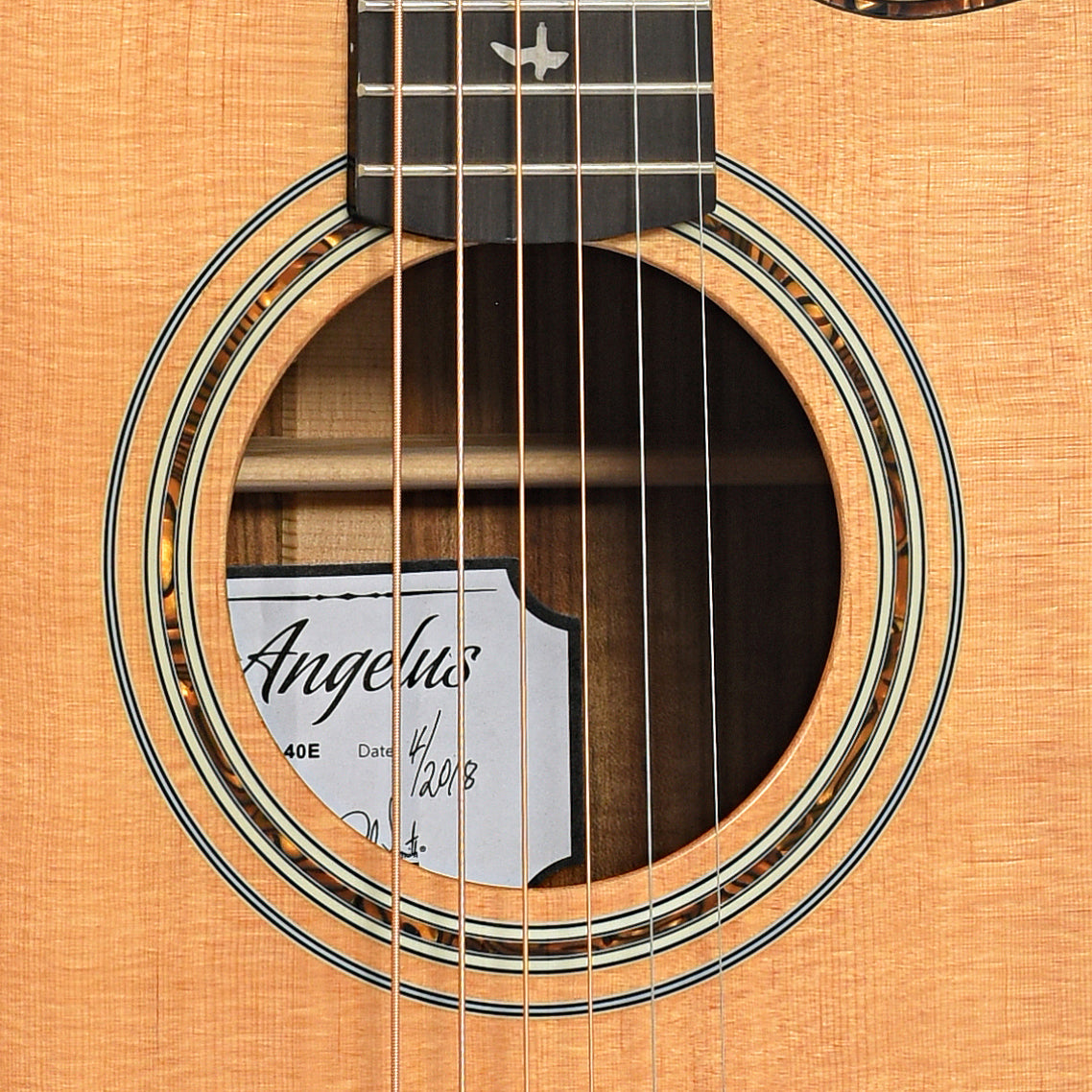 Sound hole of PRS Se A40E Angelus Cutaway Acoustic Guitar