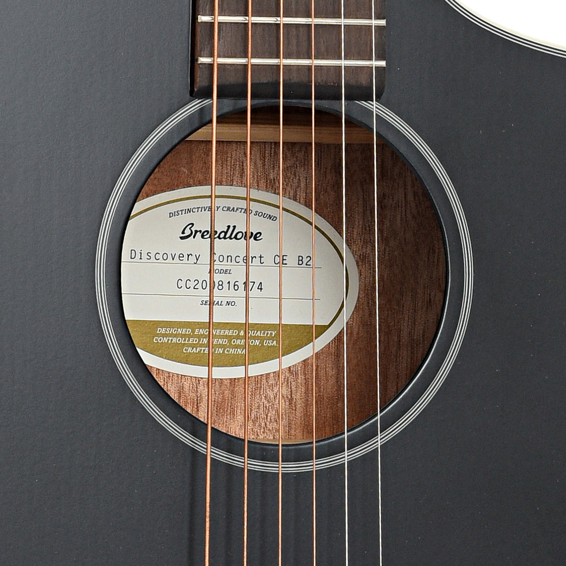 Soundhole of Breedlove Discovery Concert Satin Black CE Sitka-Mahogany Acoustic-Electric Guitar 