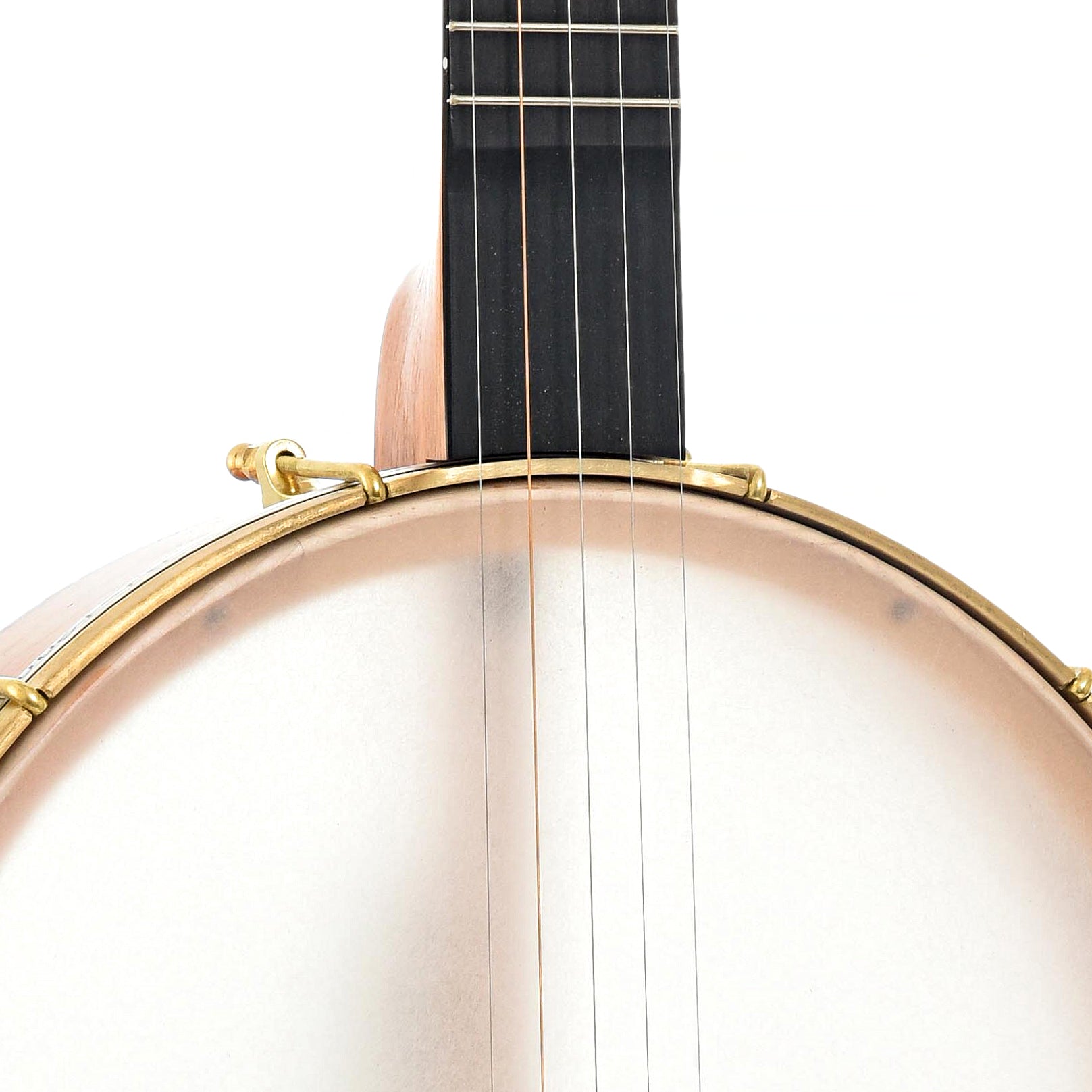 Front neck joint and scoop of C. Waldman 12" Chromatic (Step Side) Openback Banjo - No. 169