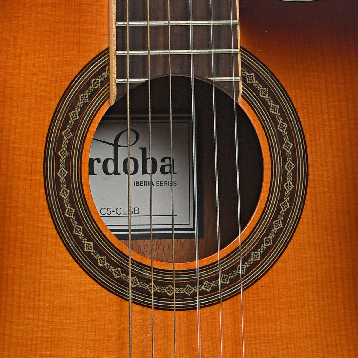 Soundhole of Cordoba C5-CESB Classical Guitar