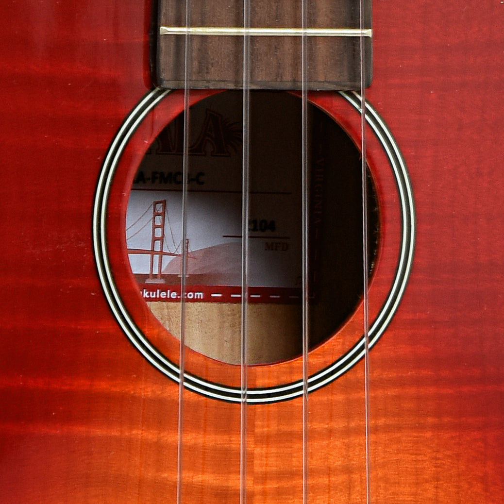 Soundhole of Kala KA-FMCB-C Gloss Flame Maple Cherry Burst Concert