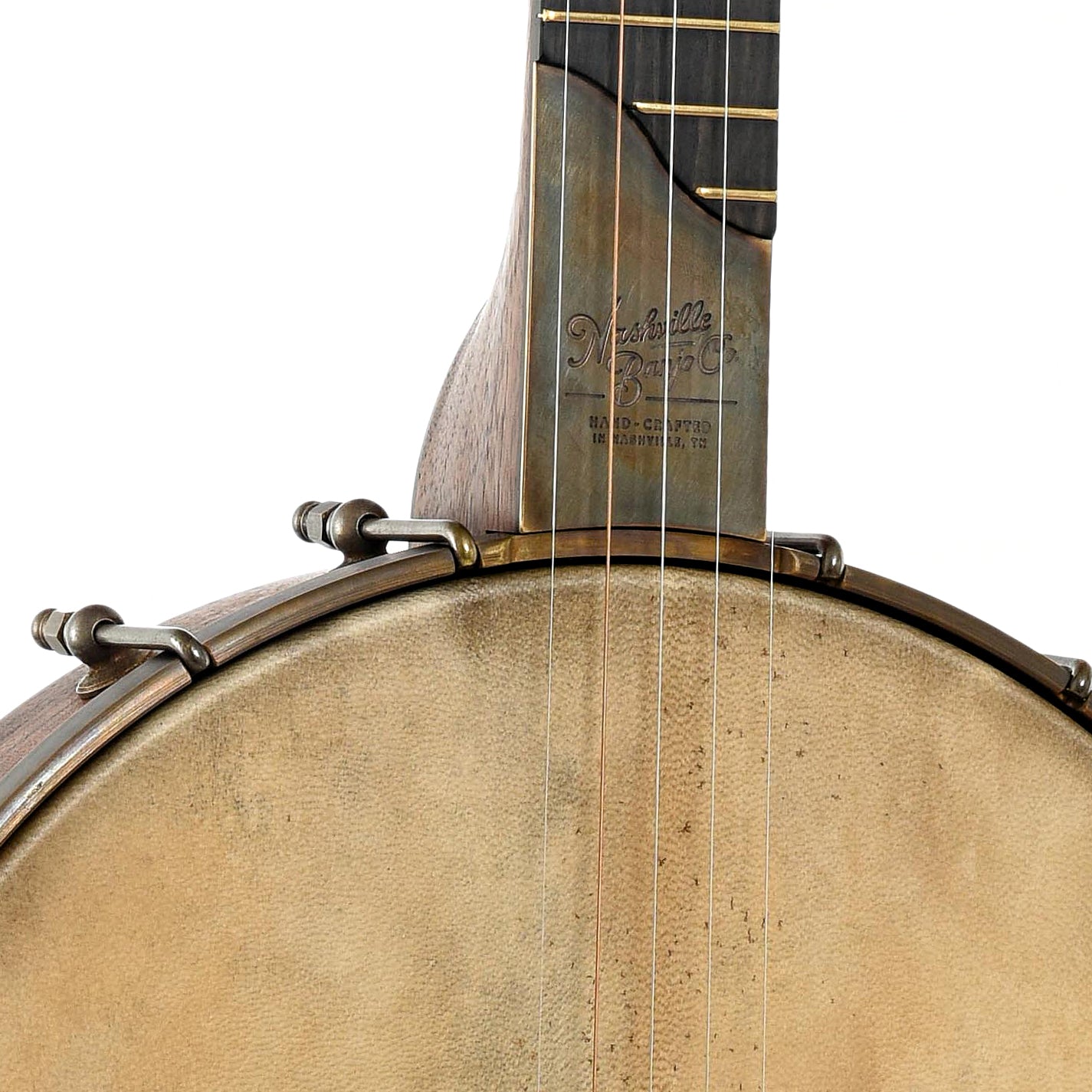 Front Neck joint of Nashville Banjo Co Cumberland 12" Openback Banjo #141 & Gigbag, Walnut