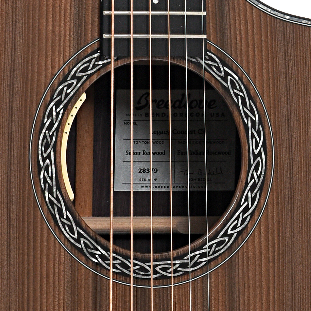 Sound hole of Breedlove Legacy Concert CE Redwood EI Rosewood