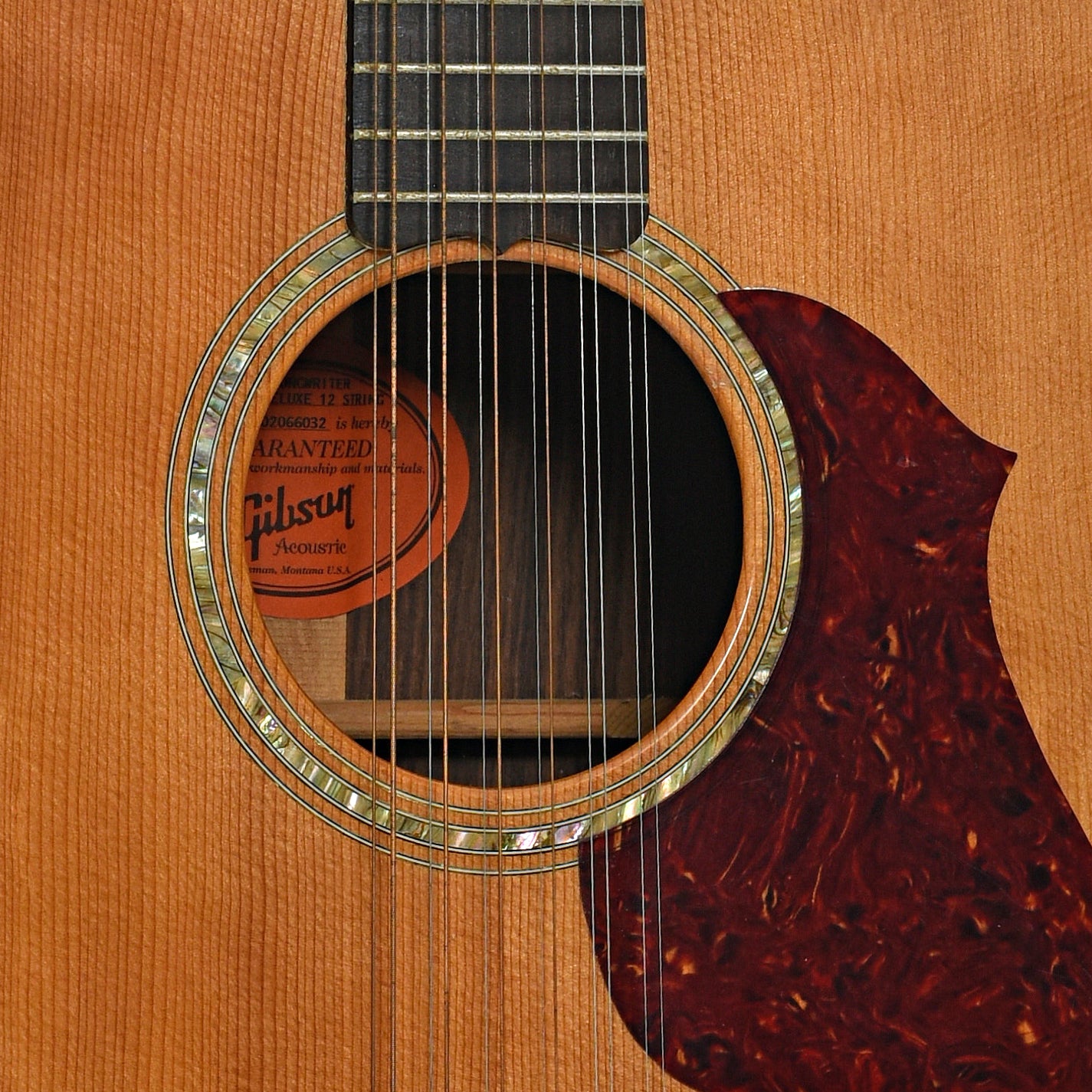 Sound hole of Gibson Songwriter Deluxe 12-String Acoustic Guitar (2006)