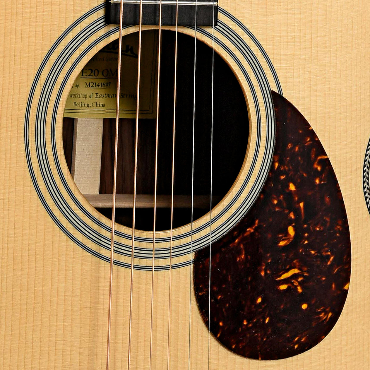 Soundhole of Eastman E20 OM Acoustic Guitar 