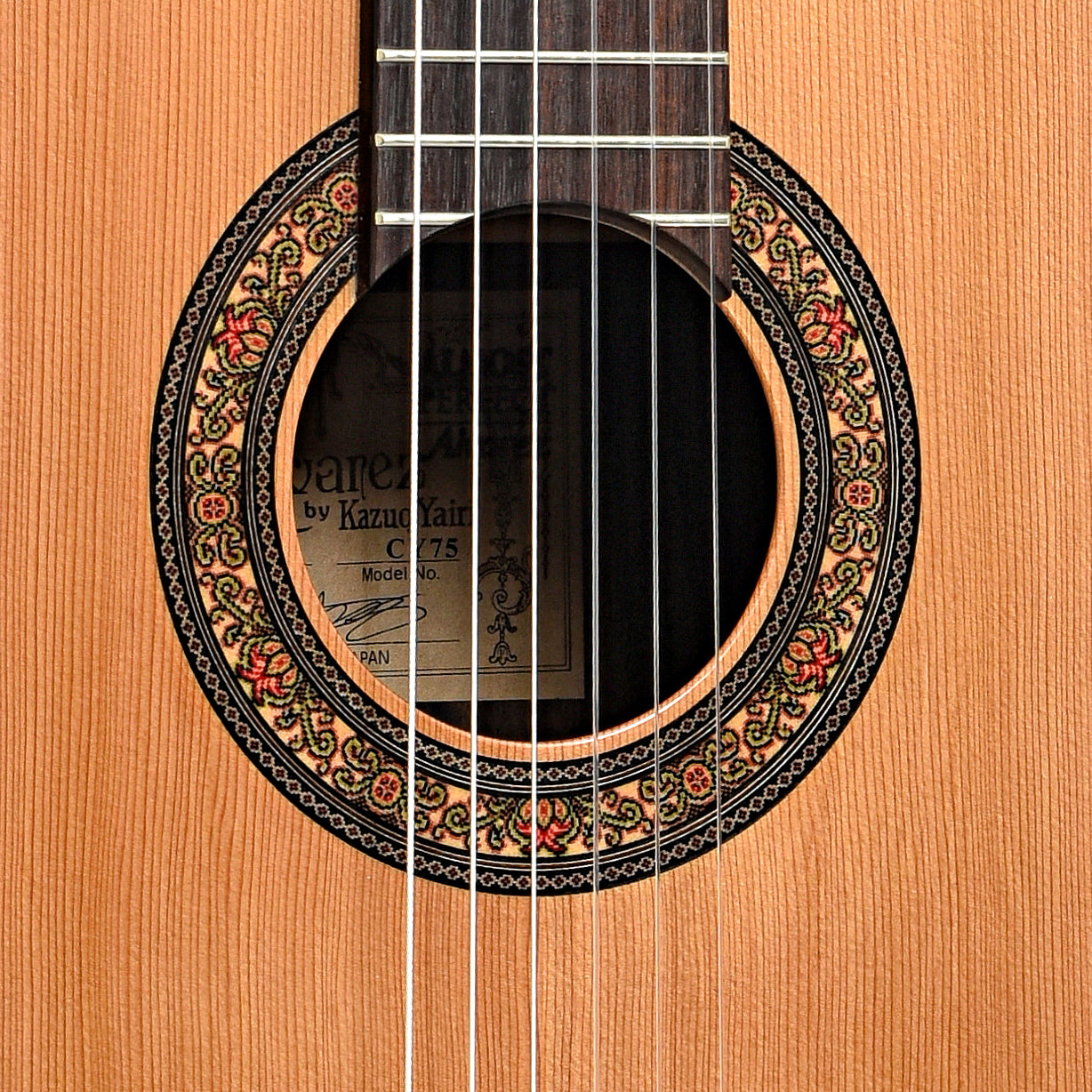 Soundhole of Alvarez Yairi CY-75 Classical Acoustic Guitar