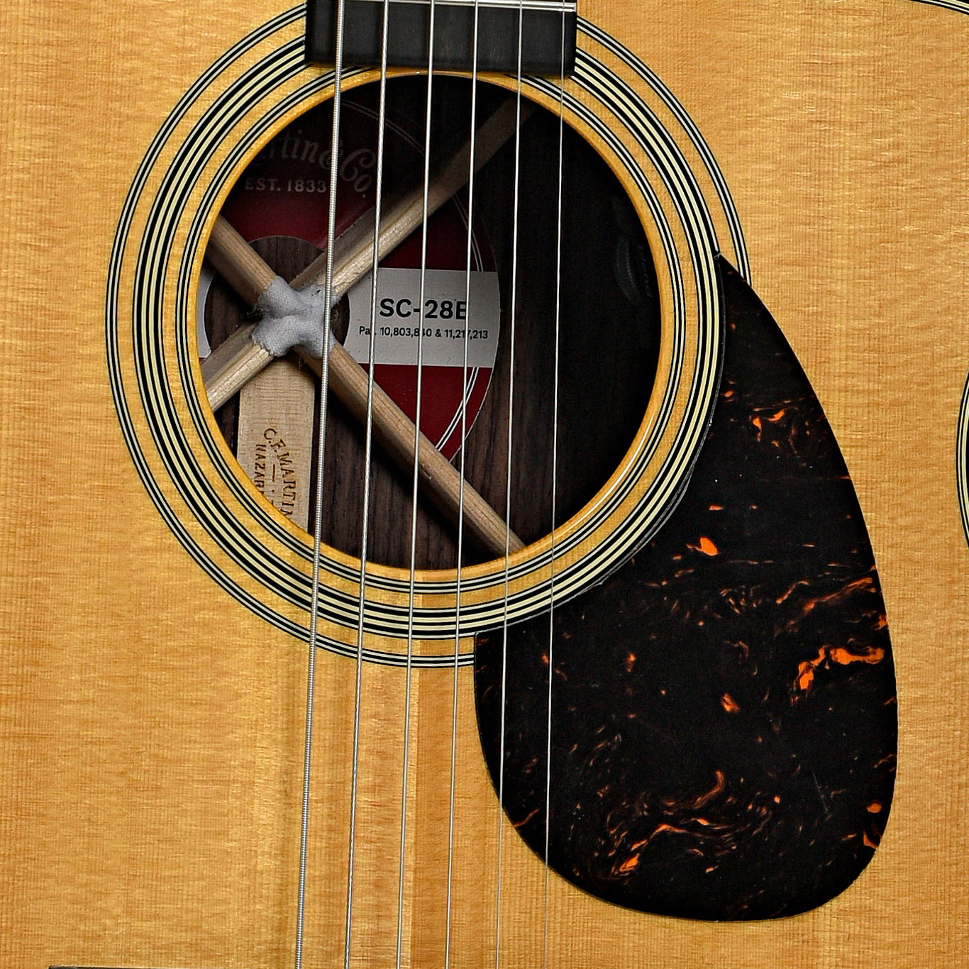 Soundhole of Martin SC-28E Acoustic Guitar & Case