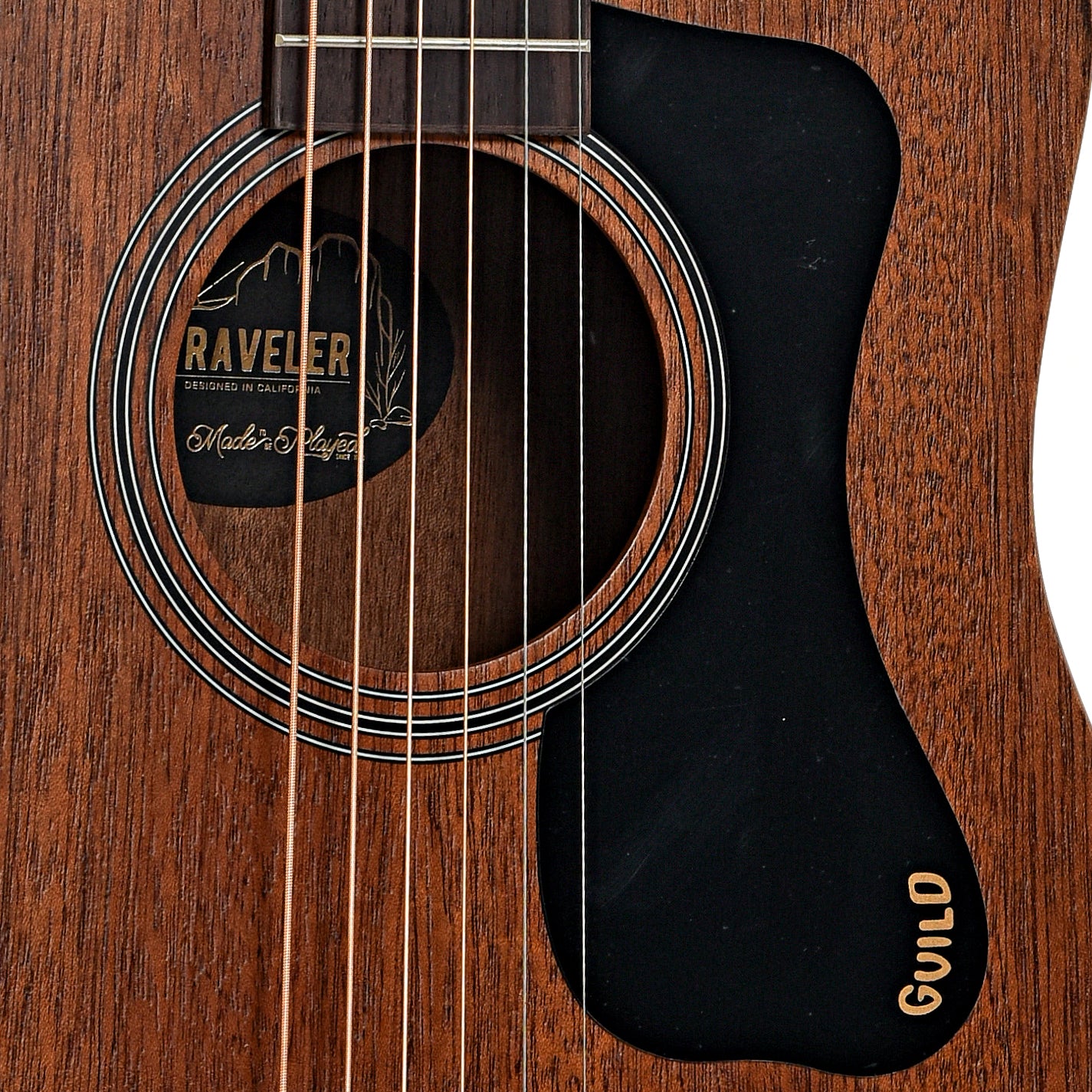 Soundhole of Guild Traveler Acoustic Guitar