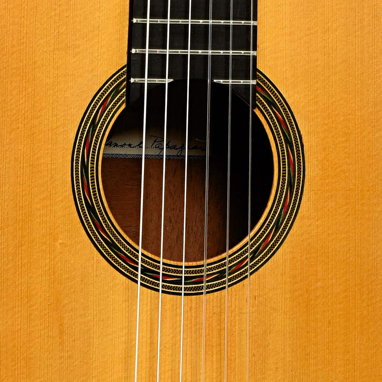 Soundhole of Manouk Papazian Mahogany Classical Guitar