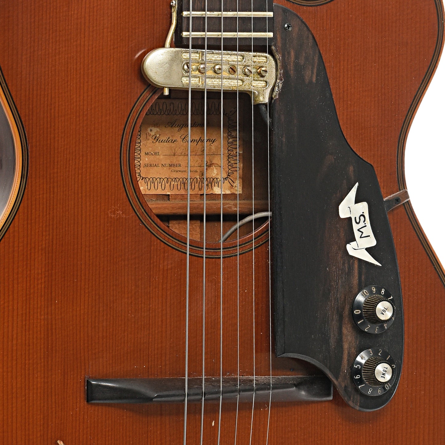 Bridge, pickup and pickguard with controsl of Augustino LoPrinzi Archtop Guitar (c.1975)