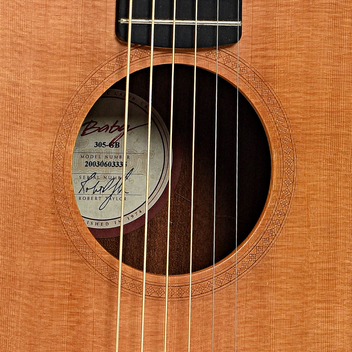 Soundhole of Taylor Baby 305-GB Acoustic Guitar