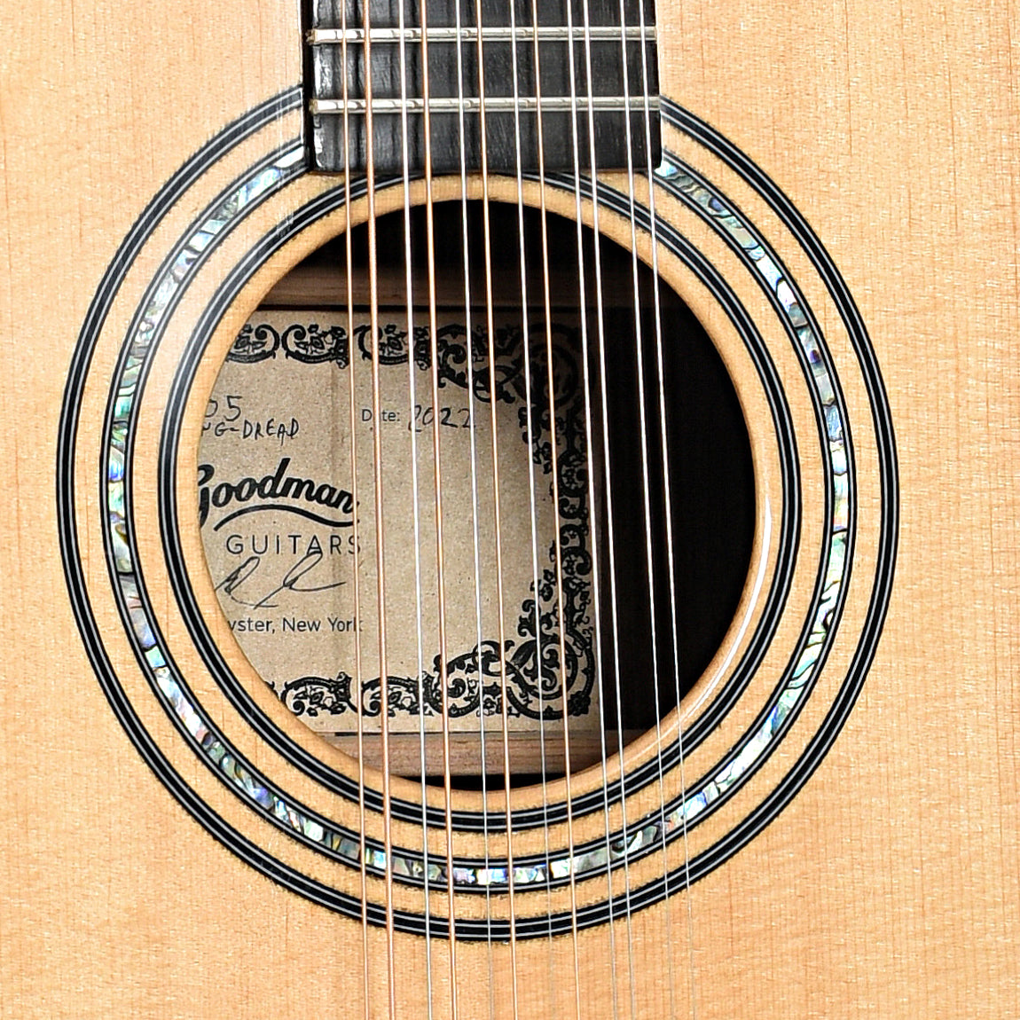 Sound hole of Goodman 12-String Dreadnought Acoustic Guitar