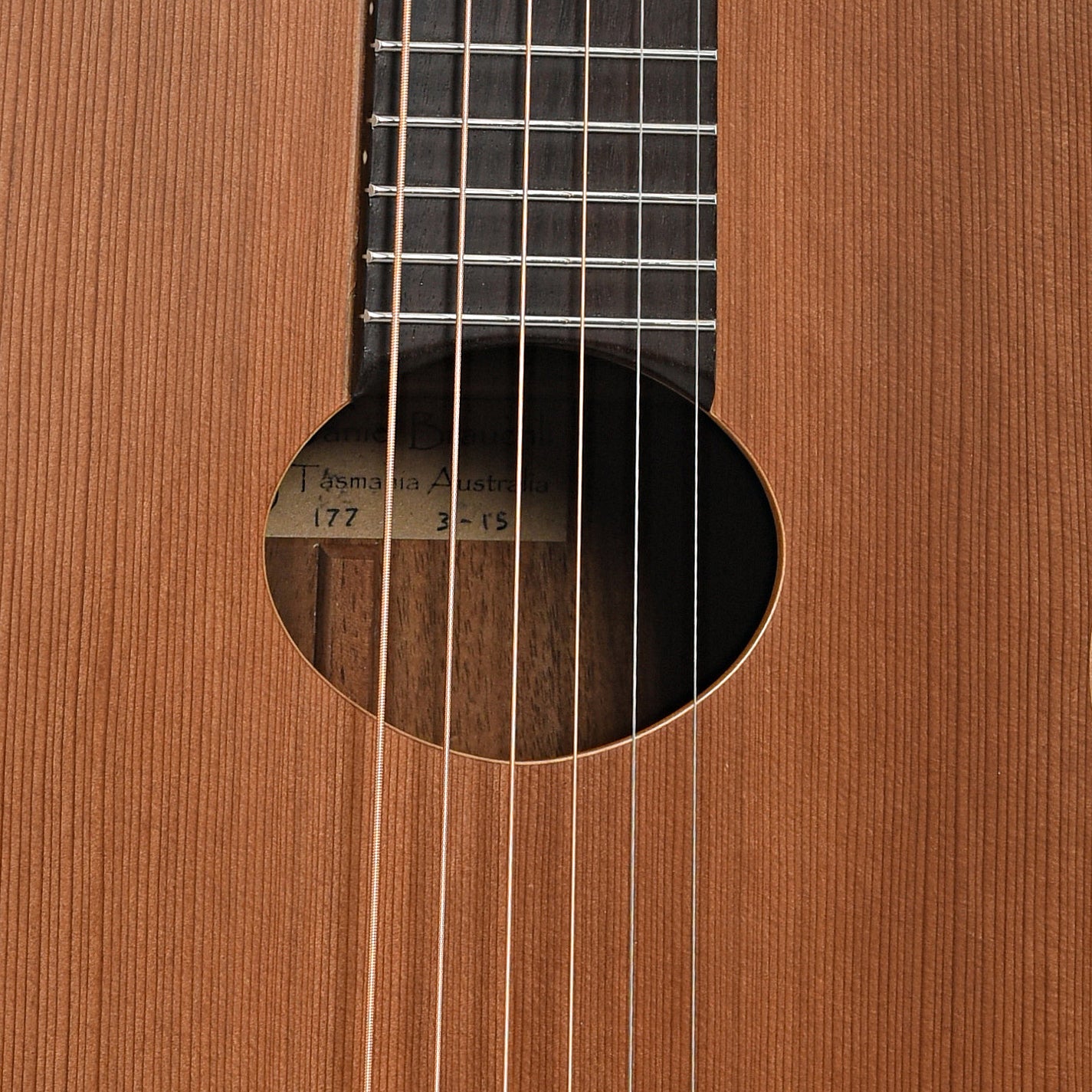 Sound hole of Daniel Brauchli Tasmania 3/4 Size Guitar (2015)