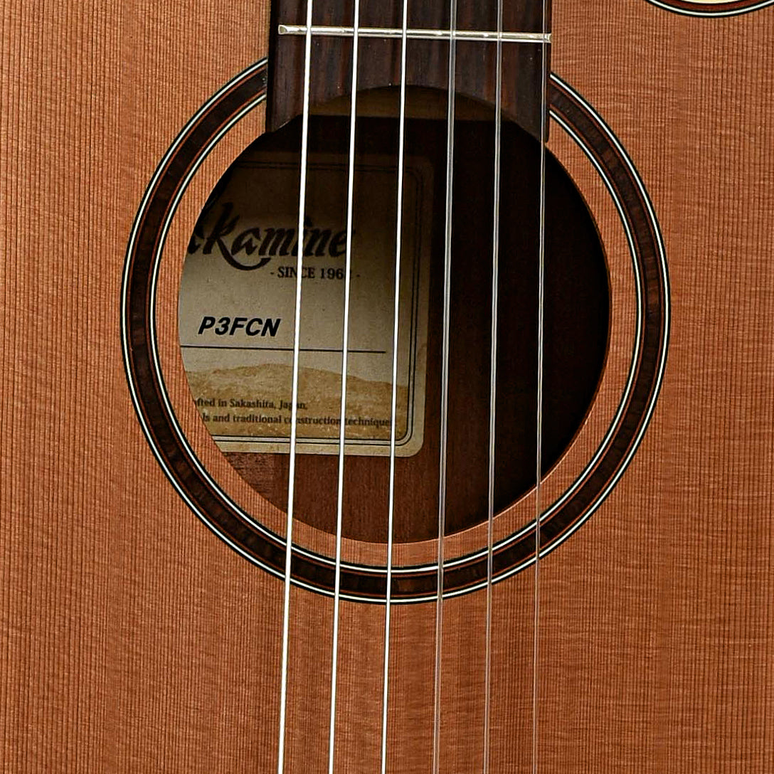 Soundhole of Takamine P3FCN Pro Series Folk Nylon Cutaway