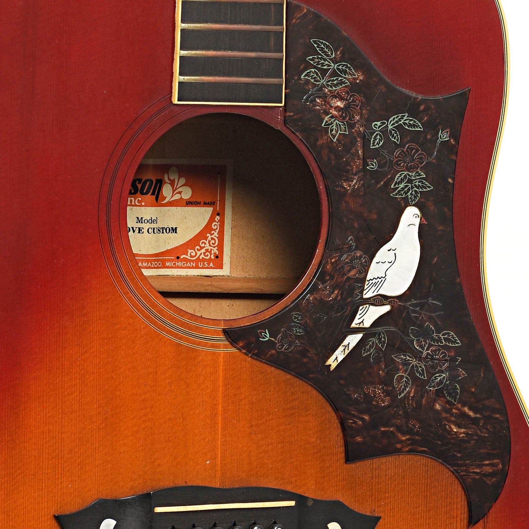 Sound hole of Gibson Dove Custom Acoustic Guitar (1980)